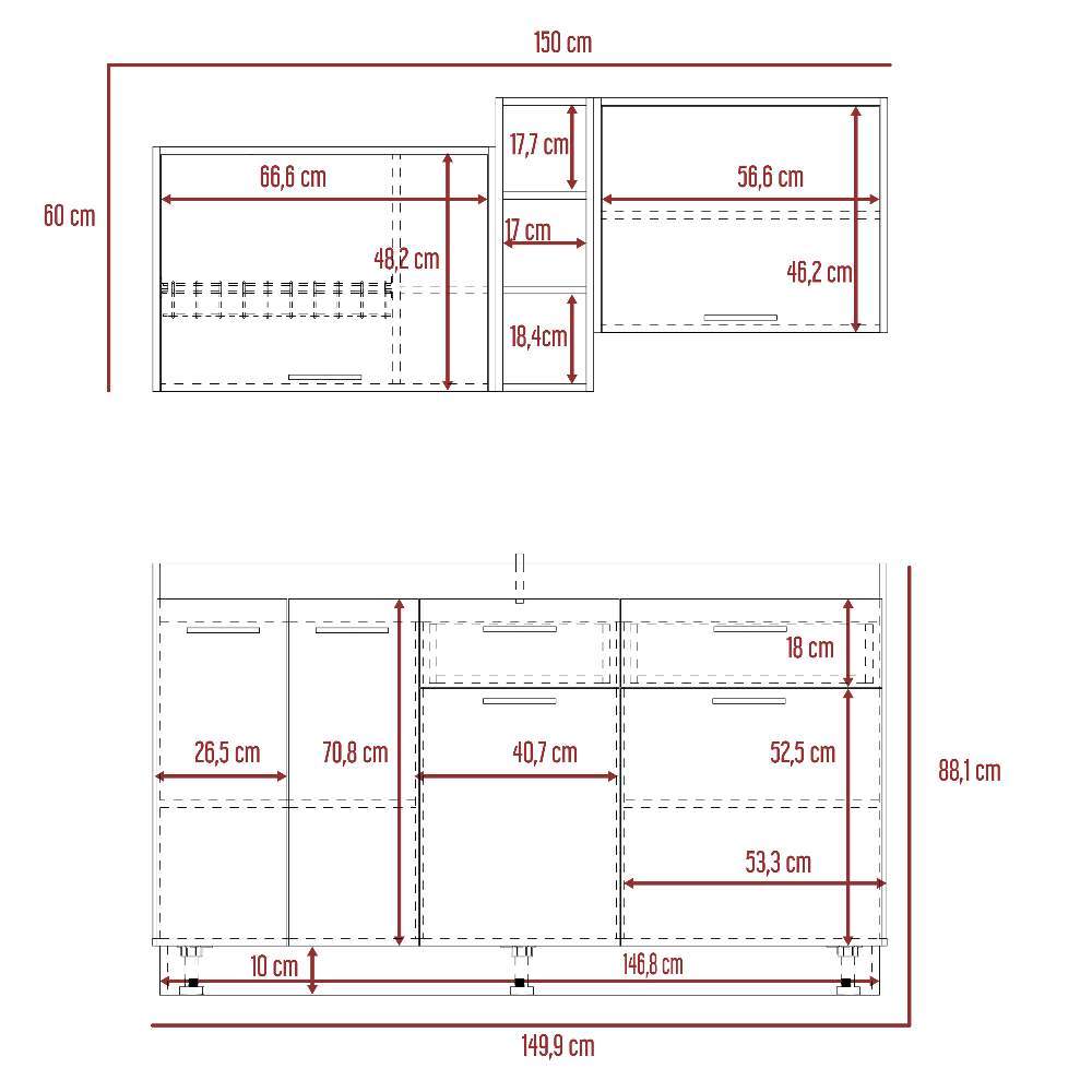 Cocina Belmira Blanco y Rovere 150 cm - Cocinas | Bylmo