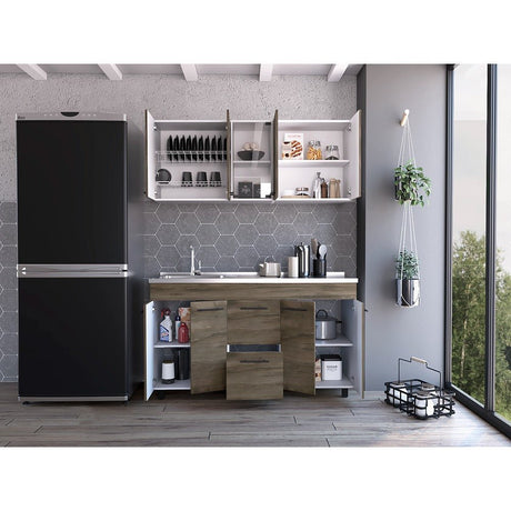 Cocina Boston Bellota y Blanco 150 cm Izquierda con Mesón - Cocinas | Bylmo