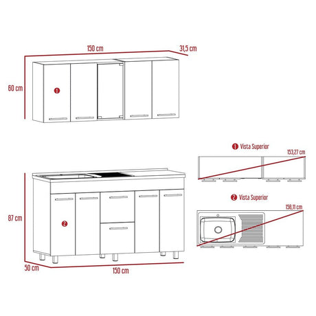 Cocina Boston Bellota y Blanco 150 cm Izquierda con Mesón - Cocinas | Bylmo