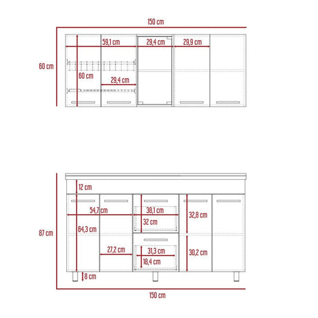 Cocina Boston Bellota y Blanco 150 cm Izquierda con Mesón - Cocinas | Bylmo