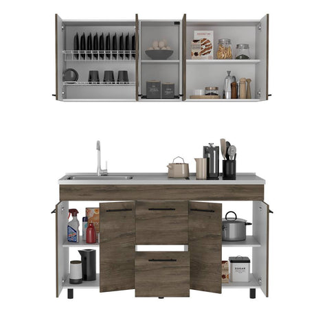 Cocina Boston Plus Bellota y Blanco 150 cm Izquierda con Mesón - Cocinas | Bylmo