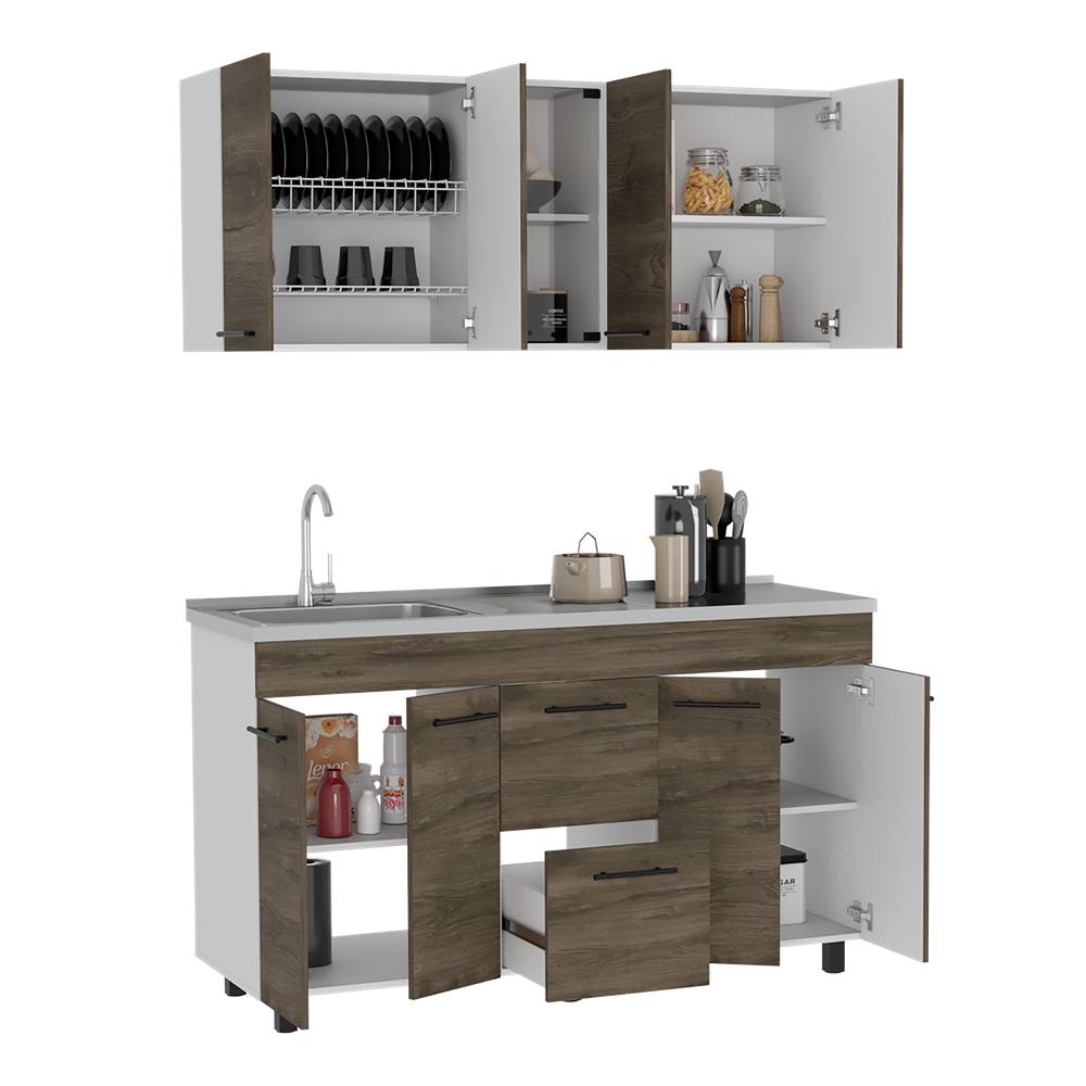 Cocina Boston Plus Bellota y Blanco 150 cm Izquierda con Mesón - Cocinas | Bylmo