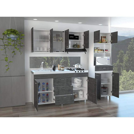 Cocina Caribe Roble Gris 150 cm Izquierda con Mesón - Cocinas | Bylmo