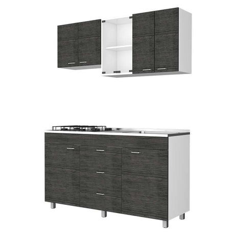 Cocina Lumina Roble Gris 150 cm Derecha con Mesón - Cocinas | Bylmo