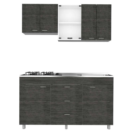 Cocina Lumina Roble Gris 150 cm Derecha con Mesón - Cocinas | Bylmo