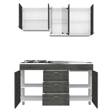 Cocina Lumina Roble Gris 150 cm Derecha con Mesón - Cocinas | Bylmo