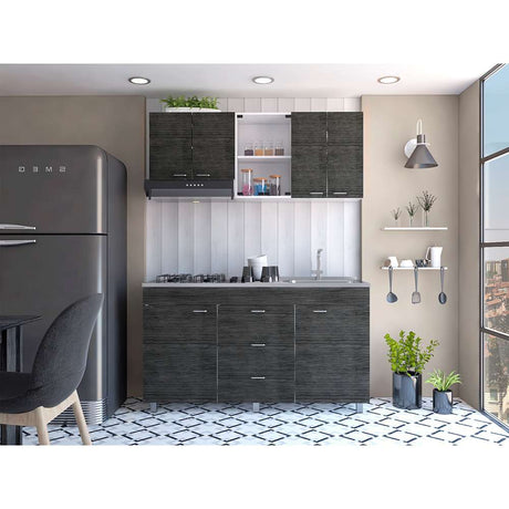 Cocina Lumina Roble Gris 150 cm Derecha con Mesón - Cocinas | Bylmo