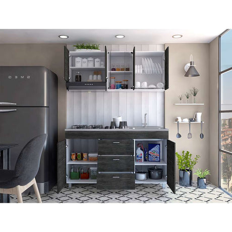 Cocina Lumina Roble Gris 150 cm Derecha con Mesón - Cocinas | Bylmo