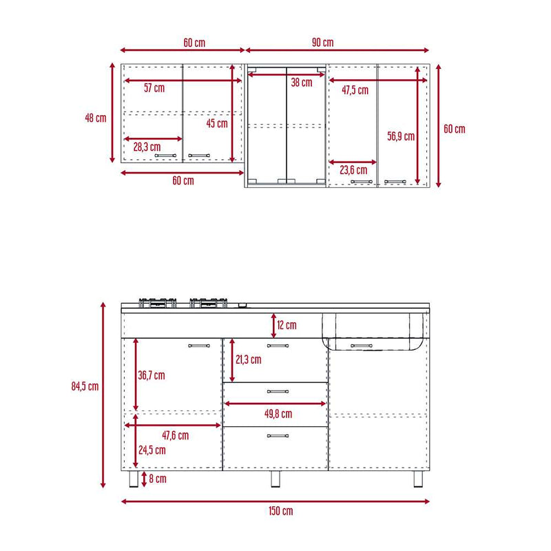 Cocina Lumina Roble Gris 150 cm Derecha con Mesón