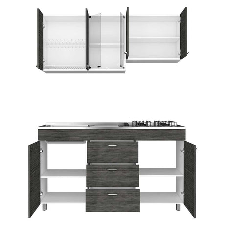 Cocina Lumina Roble Gris 150 cm Izquierda con Mesón - Cocinas | Bylmo