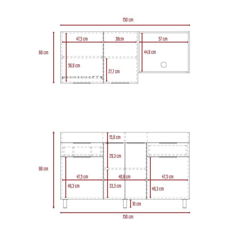 Cocina Laport Rovere 150 cm Izquierda con Mesón