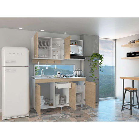 Cocina Miro Rovere y Blanco 150x90cm sin Mesón y sin Estufa - Cocinas | Bylmo