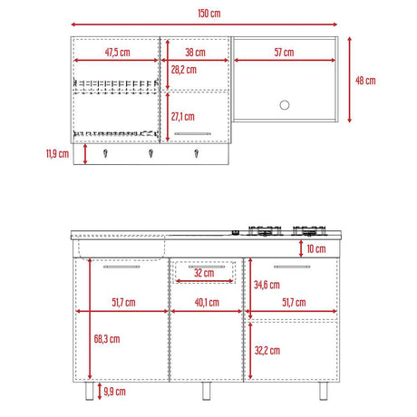 Cocina Miro Rovere y Blanco 150x90cm sin Mesón y sin Estufa - Cocinas | Bylmo