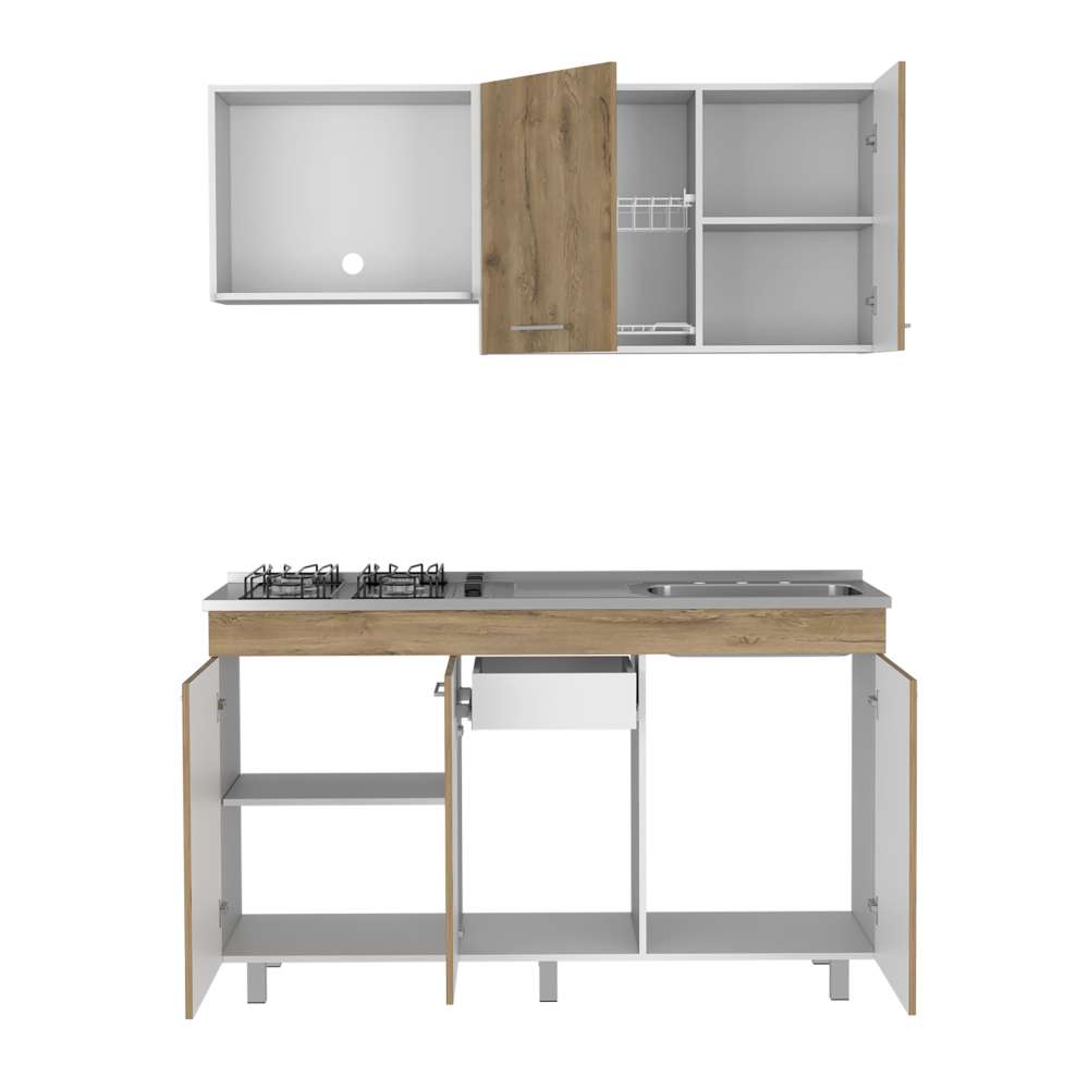 Cocina Macadamia 150x92.9cm con Meson de Acero Inoxidable y con Pozuelo para lado Derecha - Cocinas | Bylmo