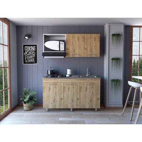 Cocina Macadamia 150x92.9cm con Meson de Acero Inoxidable y con Pozuelo para lado Derecha - Cocinas | Bylmo