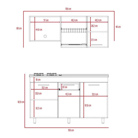 Cocina Macadamia 150x92.9cm con Meson de Acero Inoxidable y con Pozuelo para lado Derecha - Cocinas | Bylmo
