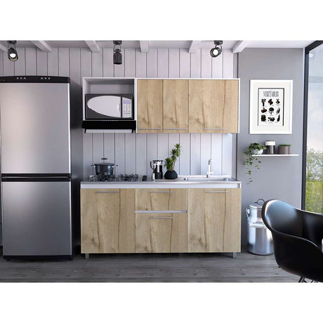 Cocina Atalanta Duna y Blanco 180 cm Derecha con Mesón - Cocinas | Bylmo