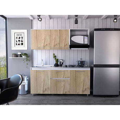 Cocina Atalanta Duna y Blanco 180 cm Izquierda con Mesón - Cocinas | Bylmo