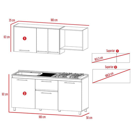 Cocina Atalanta Duna y Blanco 180 cm Izquierda con Mesón - Cocinas | Bylmo