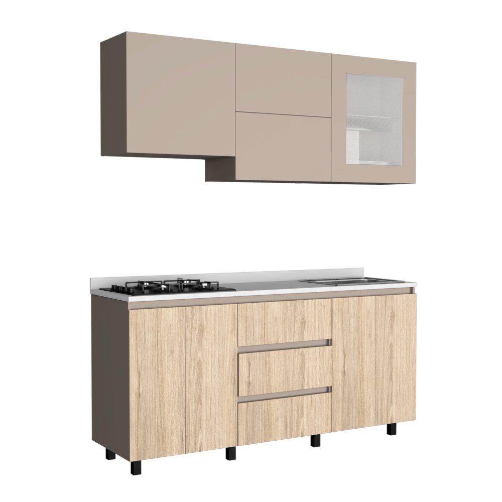 Cocina Kiara Taupe y Duna 180 cm Derecha con Mesón - Cocinas | Bylmo