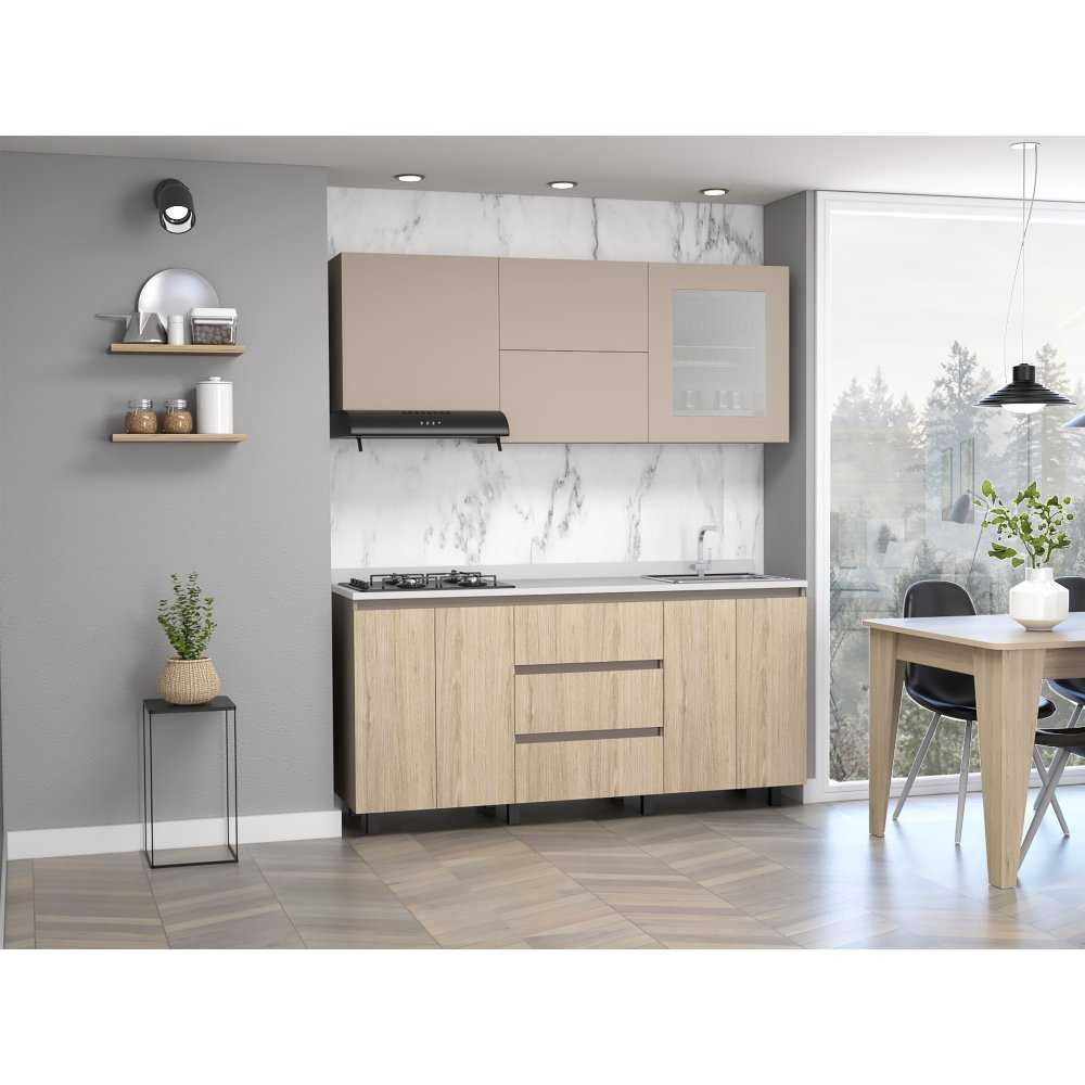 Cocina Kiara Taupe y Duna 180 cm Derecha con Mesón - Cocinas | Bylmo