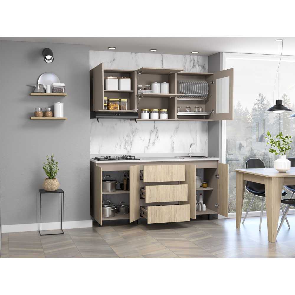 Cocina Kiara Taupe y Duna 180 cm Derecha con Mesón - Cocinas | Bylmo