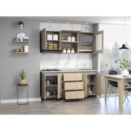 Cocina Kiara Taupe y Duna 180 cm Derecha con Mesón - Cocinas | Bylmo