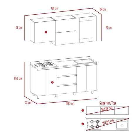 Cocina Kiara Taupe y Duna 180 cm Derecha con Mesón - Cocinas | Bylmo