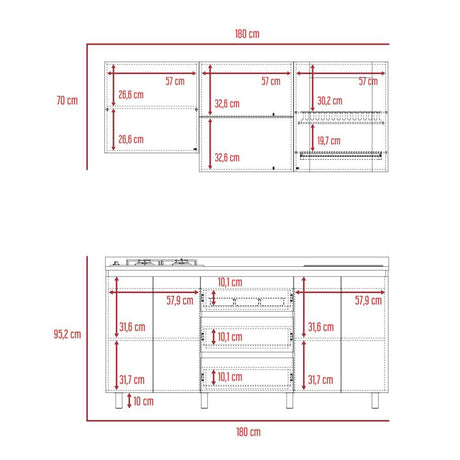 Cocina Kiara Taupe y Duna 180 cm Derecha con Mesón - Cocinas | Bylmo