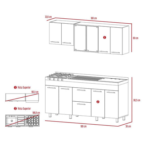 Cocina Luna Miel y Wengue 180 cm Derecha con Mesón - Cocinas | Bylmo