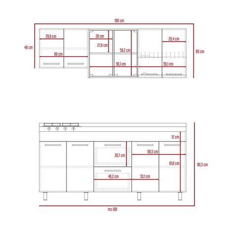 Cocina Luna Miel y Wengue 180 cm Derecha con Mesón - Cocinas | Bylmo