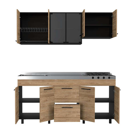 Cocina Luna Miel y Wengue 180 cm Izquierda con Mesón - Cocinas | Bylmo