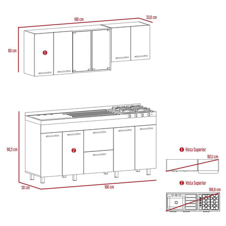 Cocina Luna Miel y Wengue 180 cm Izquierda con Mesón - Cocinas | Bylmo