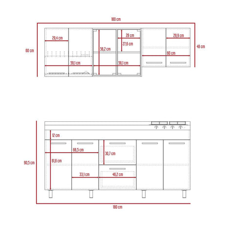 Cocina Luna Miel y Wengue 180 cm Izquierda con Mesón - Cocinas | Bylmo