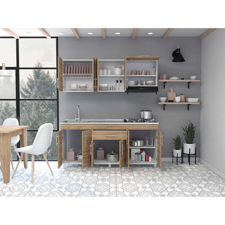 Cocina Mariana Miel y Blanco 180 cm Izquierda con Mesón - Cocinas | Bylmo