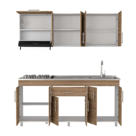 Cocina Mariana Miel y Blanco 180 cm Derecha con Mesón - Cocinas | Bylmo