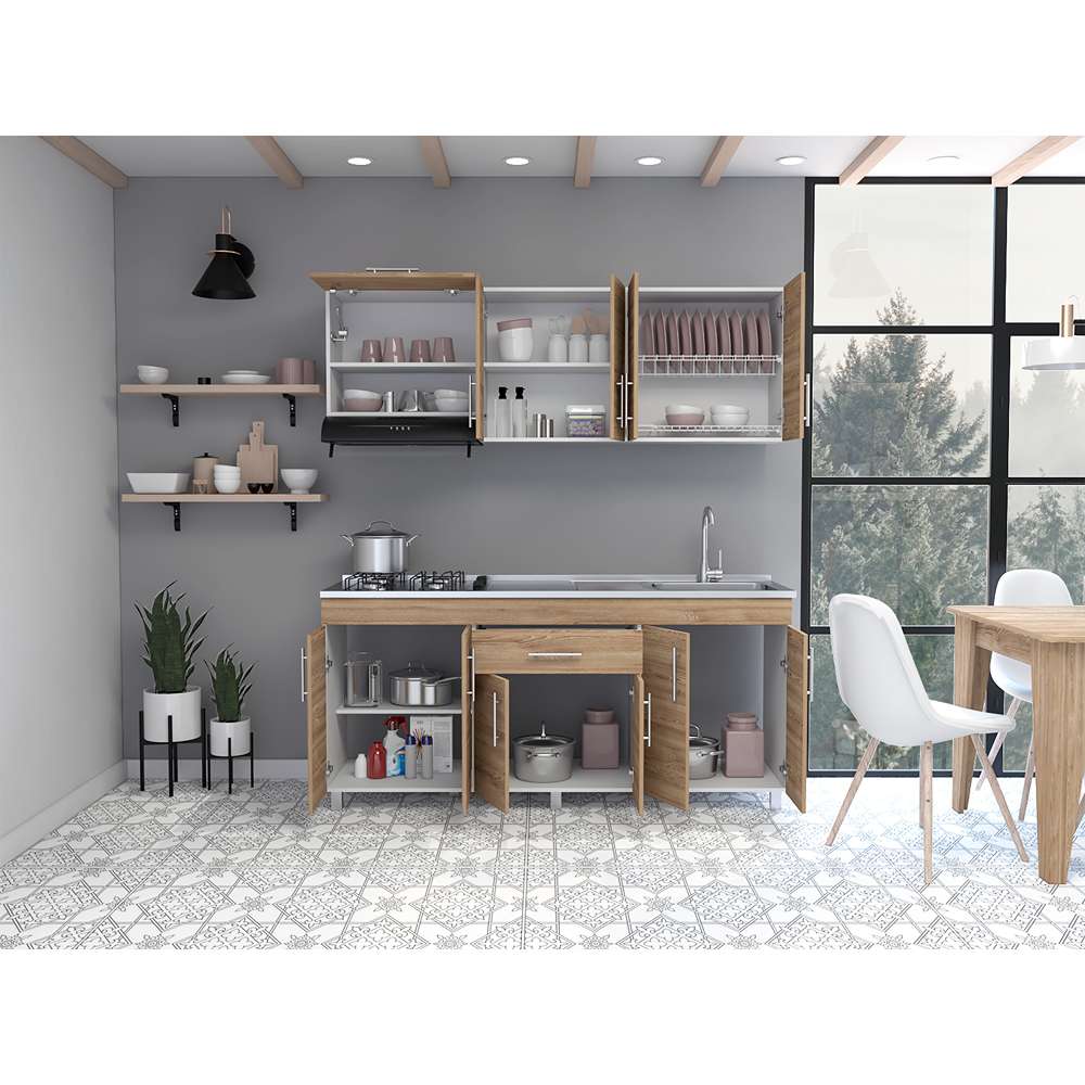 Cocina Mariana Miel y Blanco 180 cm Derecha con Mesón - Cocinas | Bylmo