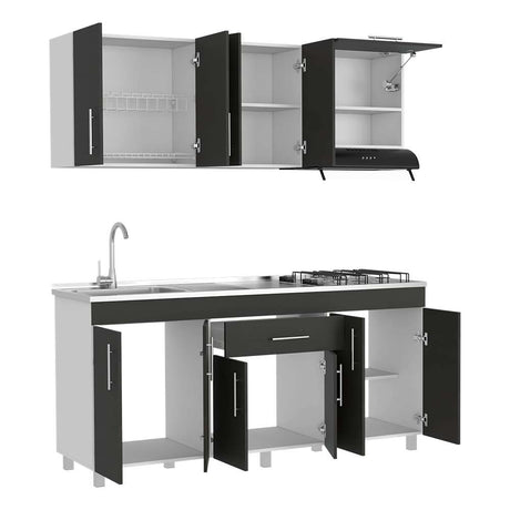 Cocina Mariana Wengue y Blanco 180 cm Izquierda con Mesón - Cocinas | Bylmo