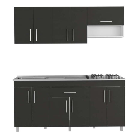 Cocina Mariana Wengue y Blanco 180 cm Izquierda con Mesón - Cocinas | Bylmo