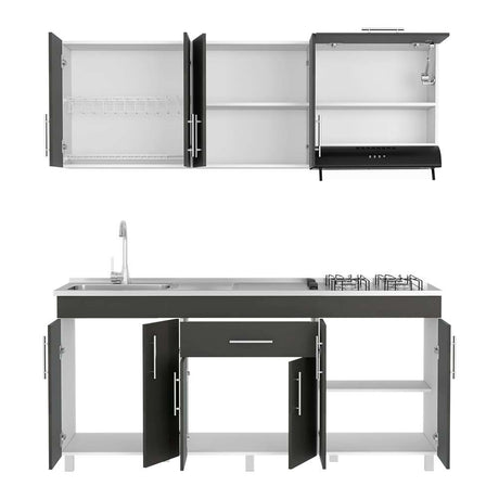 Cocina Mariana Wengue y Blanco 180 cm Izquierda con Mesón - Cocinas | Bylmo