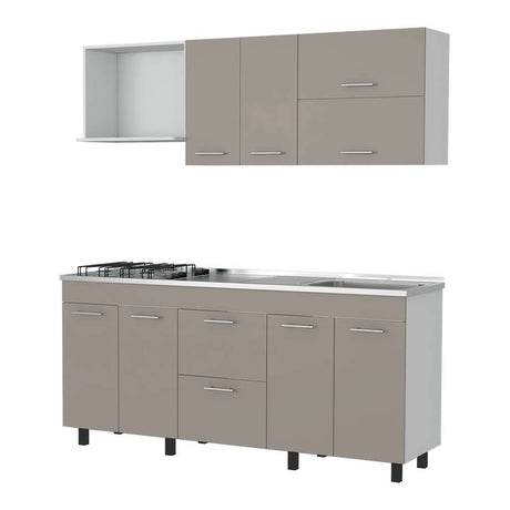 Cocina Sakai Taupe y Blanco 180 cm Derecha con Mesón - Cocinas | Bylmo