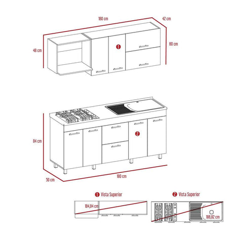 Cocina Sakai Taupe y Blanco 180 cm Derecha con Mesón - Cocinas | Bylmo