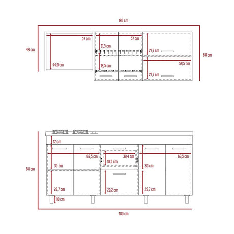 Cocina Sakai Taupe y Blanco 180 cm Derecha con Mesón - Cocinas | Bylmo