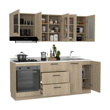 Cocina Solna Rovere 210 cm con Mesón, Campana y Horno - Cocinas | Bylmo