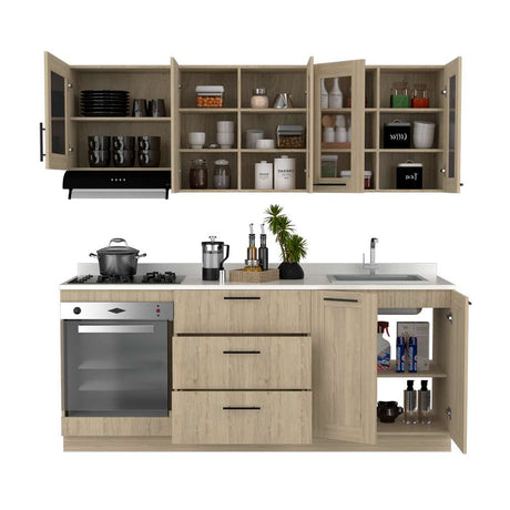 Cocina Solna Rovere 210 cm con Mesón, Campana y Horno - Cocinas | Bylmo