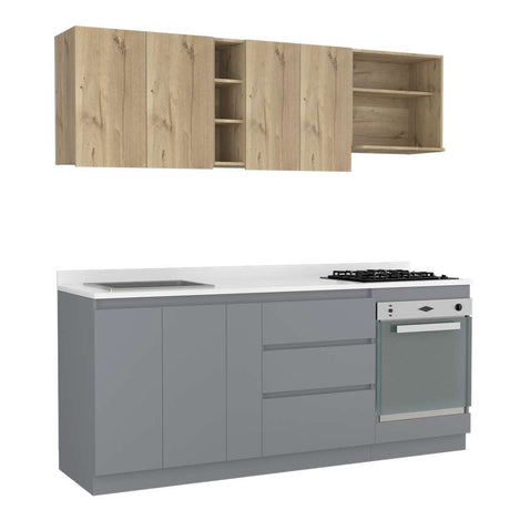 Cocina Tenerife Duna y Gris 210 cm Izquierda con Mesón y Horno - Cocinas | Bylmo