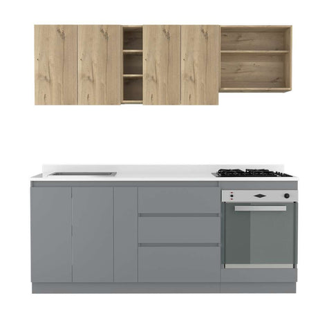 Cocina Tenerife Duna y Gris 210 cm Izquierda con Mesón y Horno - Cocinas | Bylmo