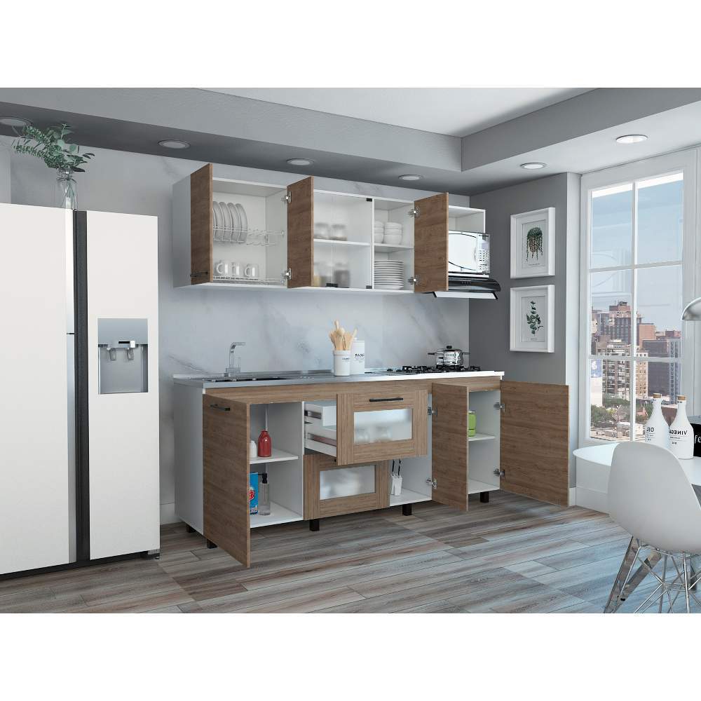 Cocina Abril Blanco y Miel 212x88cm sin Mesón y sin Estufa - Cocinas | Bylmo