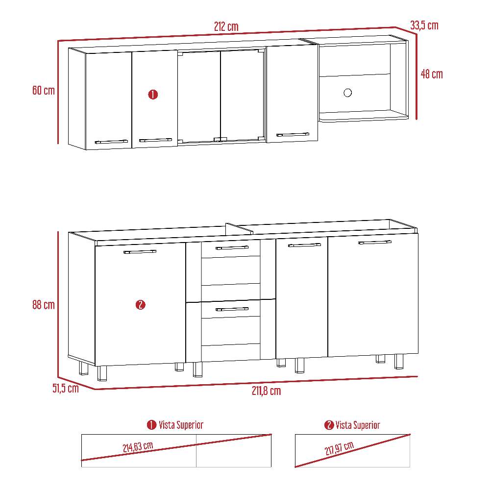 Cocina Abril Blanco y Miel 212x88cm sin Mesón y sin Estufa - Cocinas | Bylmo