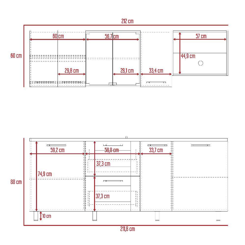 Cocina Abril Blanco y Miel 212x88cm sin Mesón y sin Estufa - Cocinas | Bylmo